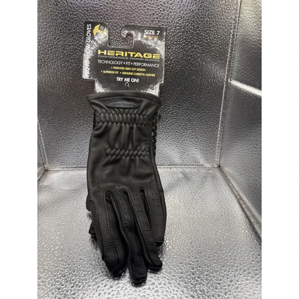 Heritage Pro-Fit Show Gloves Black Genuine Cabretta Leather Equestrian Size 7